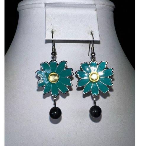 Daisy Vintage Enameled and Rhinestone Bead  Dangle Earrings