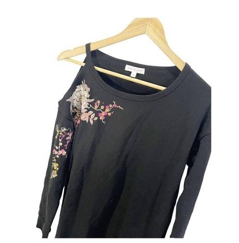 Socialite  Womens Sweater Dress Black Floral Embroidered Long Sleeve Stretch S