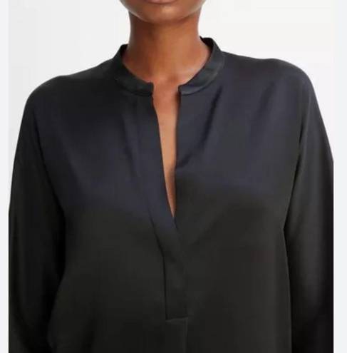 Vince  M Silk Satin Band-Collar Blouse in Black