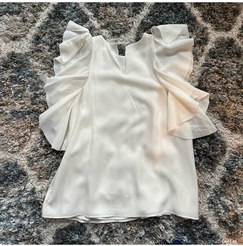 Alexis White  silk butterfly ruffle sleeve blouse top