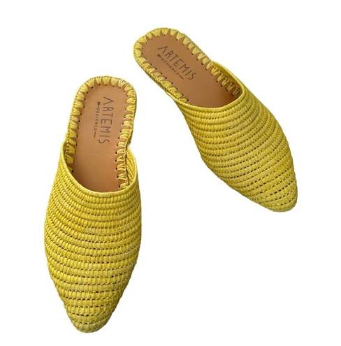 Krass&co Artemis Design . Raffia Babouche Yellow Flats Mules Slides Size 7