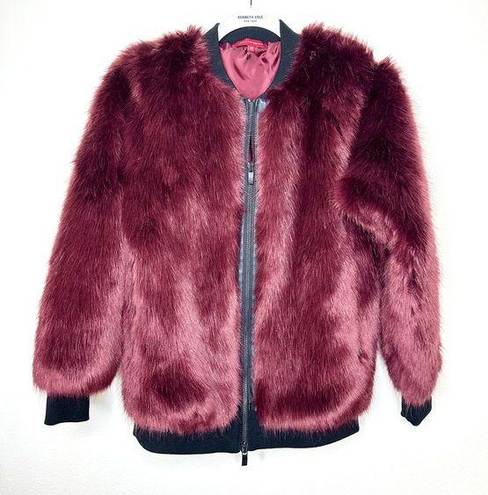 n:philanthropy PHILANTHROPY NWOT Burgundy Anouk Faux Fur Bomber Double Zip Jacket Coat XS