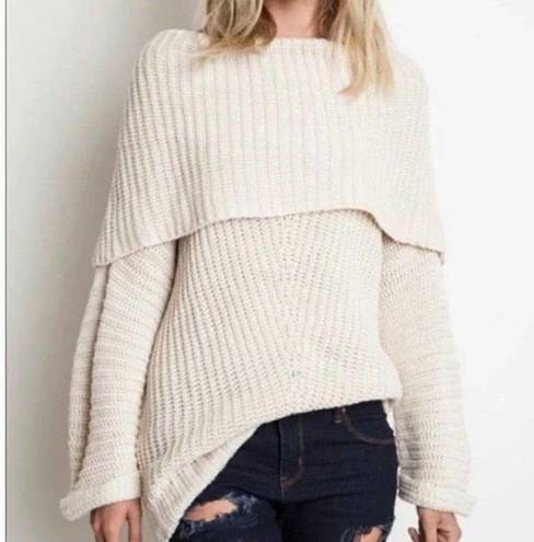 Umgee  Oversized Aspen Off the Shoulder Chunky Cream Knit Sweater Size Small