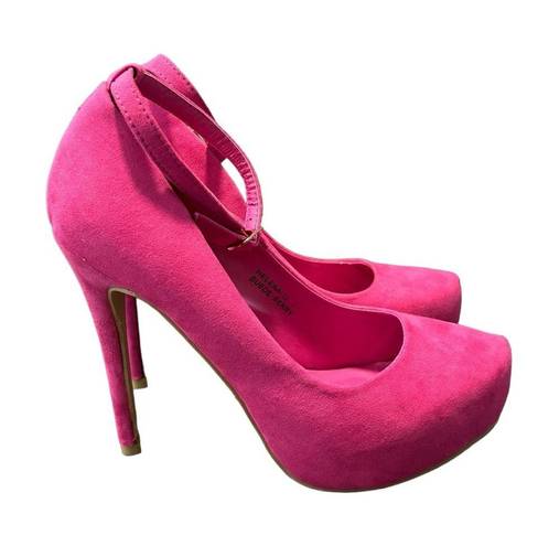 Bella Marie , hot pink, suede Mary Jane Pumps.