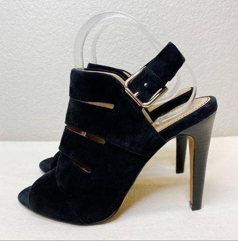 Isola  Black Strappy Suede Peep Toe Heel Sandals Size 9.5 Womens