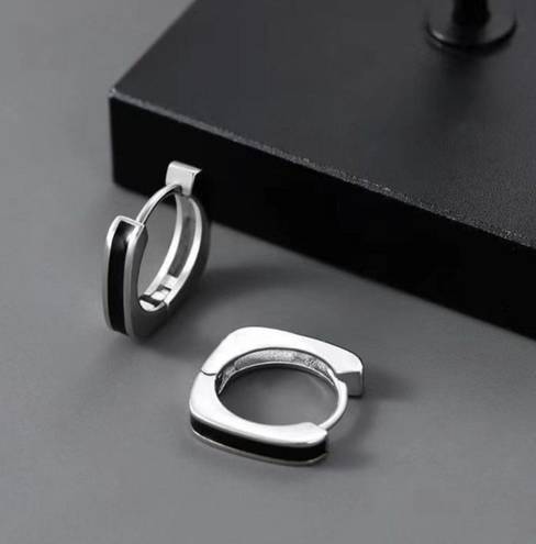 925 Silver Plated Geometry Hoop Earrings for Men Women