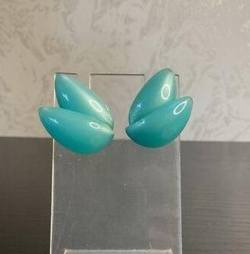 Vintage Blue  Screw Back Double Teardrop Earrings