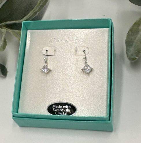 Swavorski Swarovski Pierced Square Cut Rhinestone Drop Earrings NIB