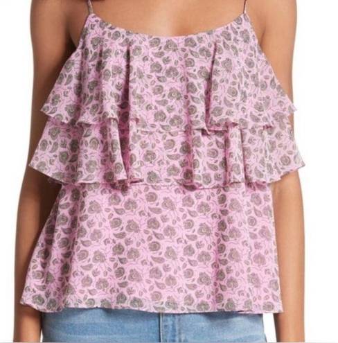 Rebecca Minkoff 🍃SIZE MEDIUM 🍃PINK TIERED ATLAS SEMI SHEER RUFFLED CAMI TANK