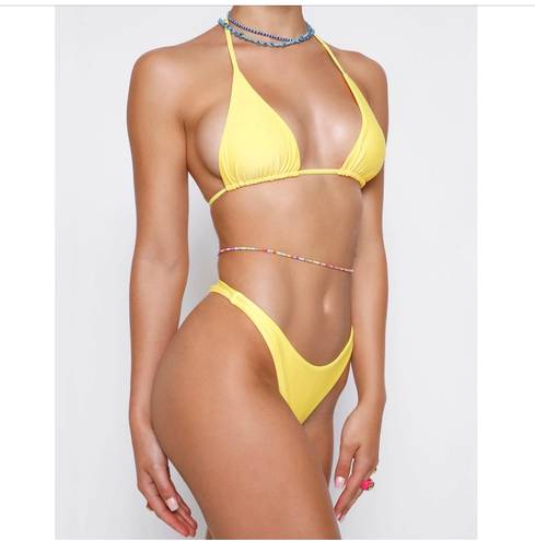 Tiger Mist Yellow  Bikini Set With Beaded Chain 