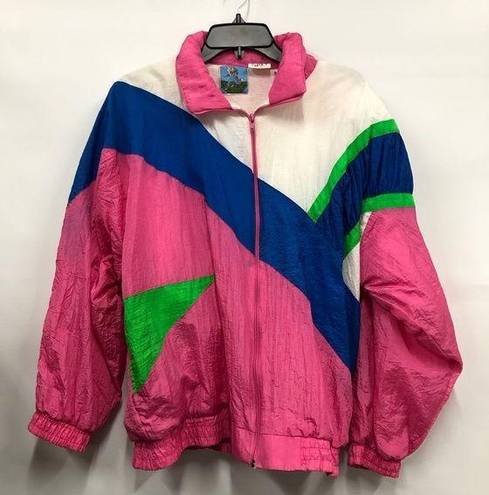 80s 90’s Nylon Zip Up Vintage Windbreaker Track Jacket Colorful Pink blue Green Size L