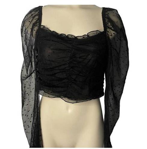 Divided  by H&M Crop Top MEDIUM Womens Black Sheer Long Sleeve Square Neck Casual