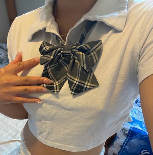 Polo 90s white and black plaid  shirt with a bow tie