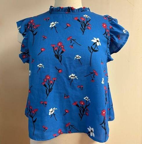 True Destiny Fliral Top Royal Blue with Red and White Flowers Key Hole Top sz XL