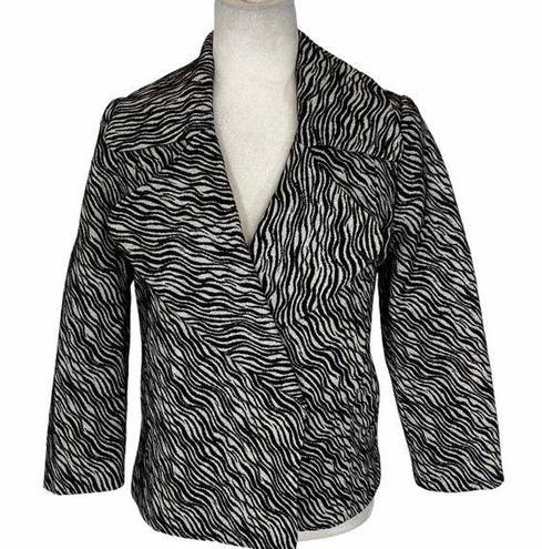 Tracy Reese  animal print coat short button up black white zebra oversized collar