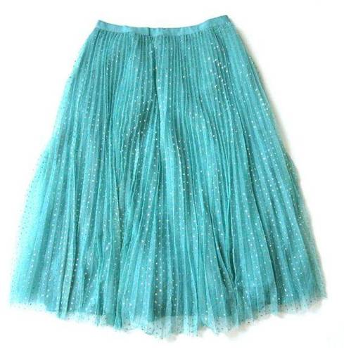 J.Crew NWT  Tulle A-line Midi in Aqua Gold Metallic Gold Dot Pleated Skirt 16