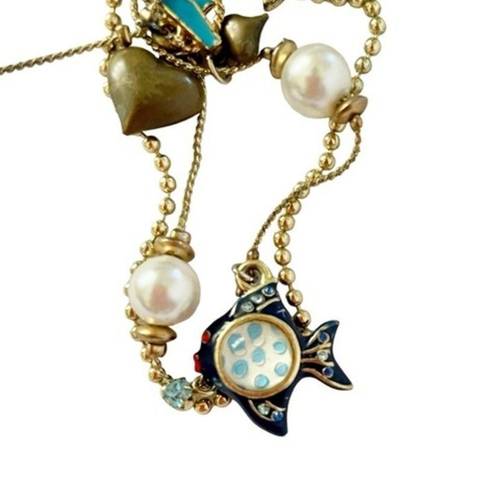 Betsey Johnson Vintage Multi-Strand Crab Fish Nautical Charm Gold-Tone Necklace