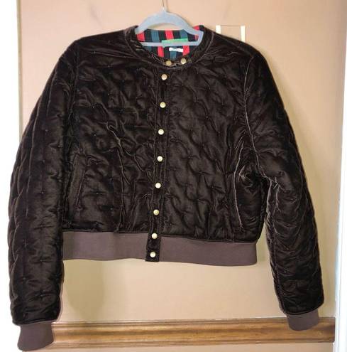 Clare V Le Bomb Velvet Quilted Bomber Jacket Brown Size Medium