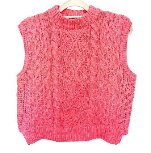 She & Sky  Cable Knit High Neck Sweater Vest Size Large Peach Chunky New