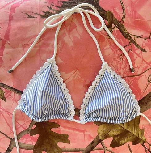 Abercrombie & Fitch  coquette lace blue + white striped triangle bikini top 