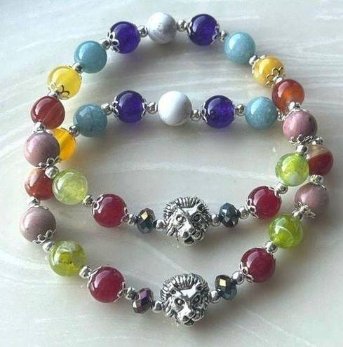 Head Lion  one NEW stretch bracelet beaded rainbow carnelian rhodonite Amazonite