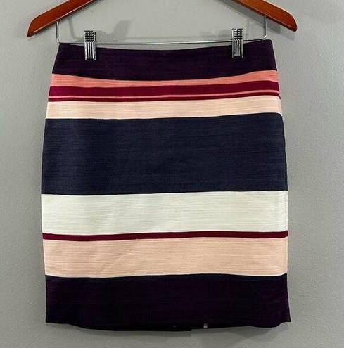 The Loft  Purple Pink Striped Cotton Blend Textured Short Pencil Skirt Sz 2 P