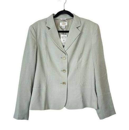 Talbots  Vintage 100% Wool Button Front Blazer Lightweight NEW Green Size 16 Long