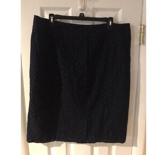 Talbots  Woman Navy Blue Eyelet Skirt Womens 16 100% Cotton Zip At Back￼ G2