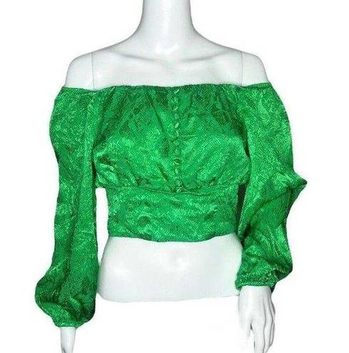 J.O.A. AFRM Women's Top Fem Green Satin Long Sleeve Crop Top Revolve Size Small