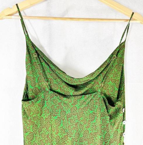 Vix Paula Hermanny  Cowl Neck Silk Blend Slip Maxi Dress Size Medium Green Floral