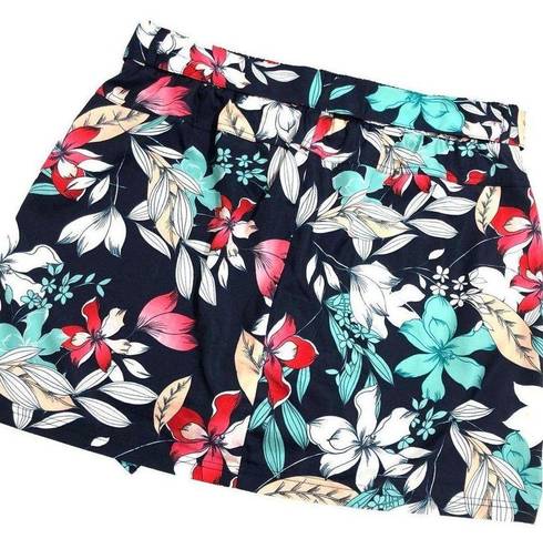 St. John’s Bay ST. JOHNS BAY Skort Shorts Skirt Size Large Navy Blue Floral Pockets Tie Belt