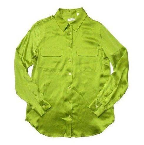 Equipment NWT  Slim Signature in Citron Satin Silk Button Down Shirt M $238