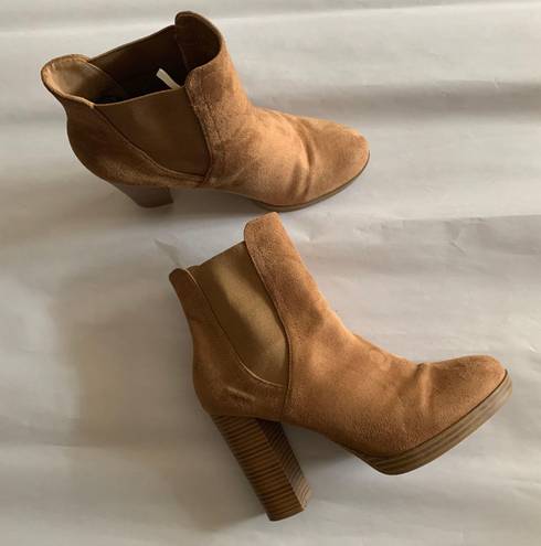 Wild Diva Lounge Cognac Brown Faux Suede High Heel Chelsea Boots Booties Sz 9