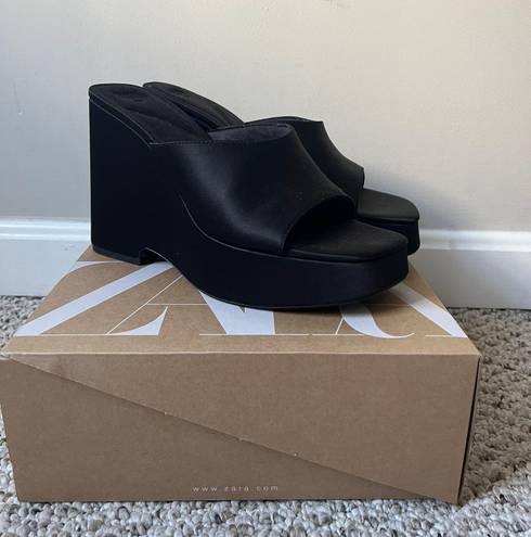 ZARA Black Platform Wedge Sandals Size 8.5