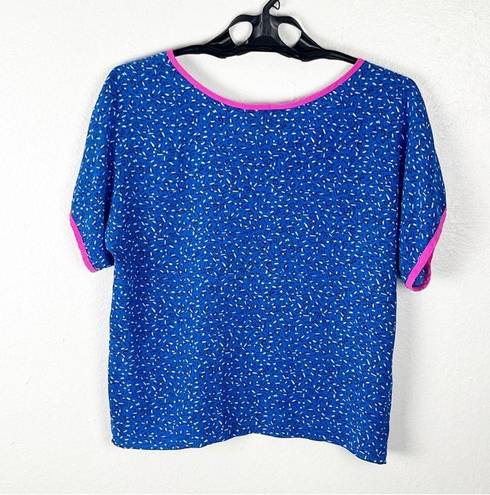 Oscar de la Renta MISS O By  x Neiman Marcus 100% Silk Blue Confetti Top, Small