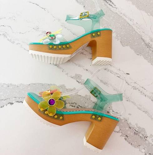 Betsey Johnson  Beckket Turquoise Multi Transparent Flower Sandals