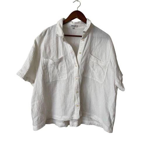 Madewell Linen White Short Sleeve Button Up Top