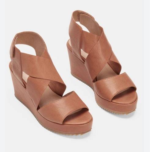 Eileen Fisher  Whimsy Wedge Sandals Womens 9.5 Tan Leather Strappy Platform