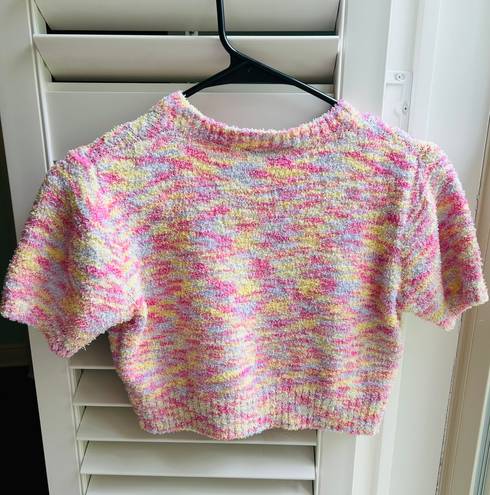 Boutique Pretty Garbage Rainbow Cropped Short Sleeve Sweater