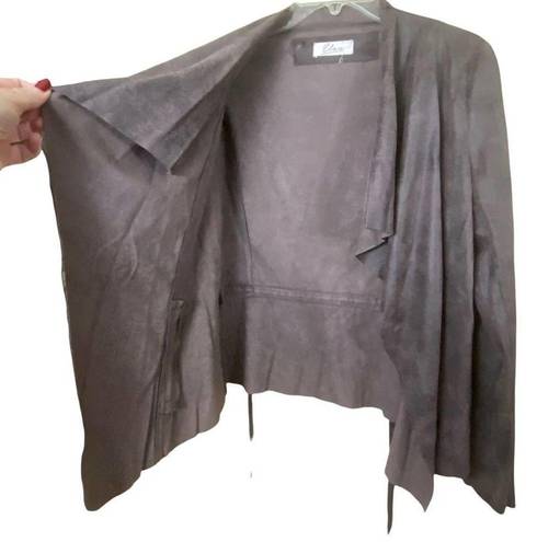 Elan  Women's Brown Faux Leather Jacket Drape Collar Wrap Jacket Size Medium