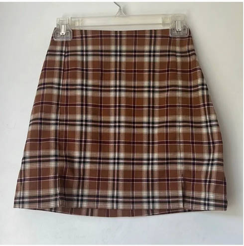 Brandy Melville John Galt Brown Plaid Cara Mini Skirt