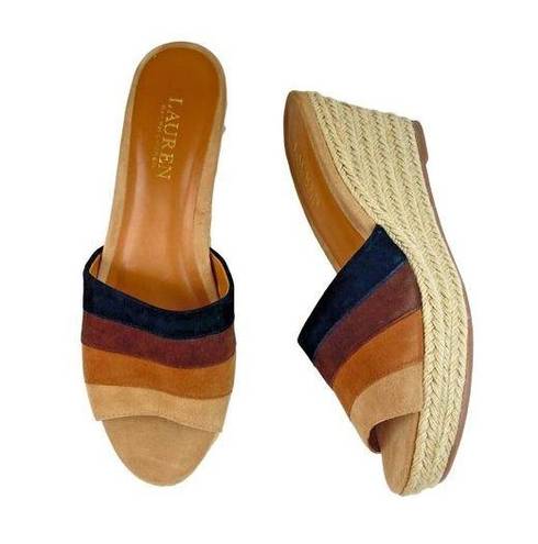 Ralph Lauren LAUREN  Karlia Suede Leather Slip On Espadrille Wedge Heels Womens 8