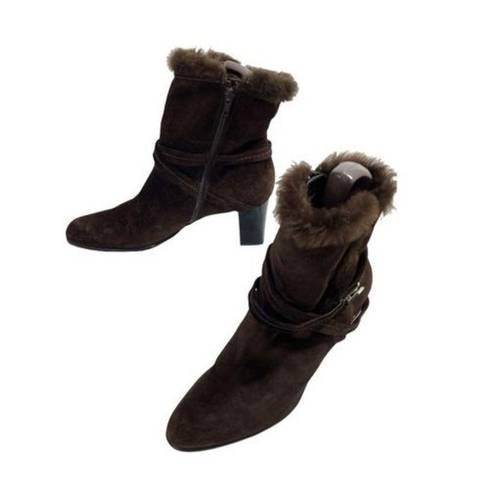 Stuart Weitzman  Womens Suede Faux Fur Lined Ankle Heeled Boots Brown Size 9.5W