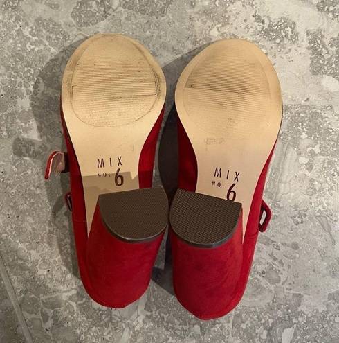 mix no. 6  Asuviel Red Faux Suede Mary Jane Pumps Block Heel Shoes Size 8.5M NEW