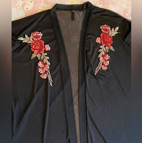 Windsor Black Rose Embroidered Sheer Back Kimono