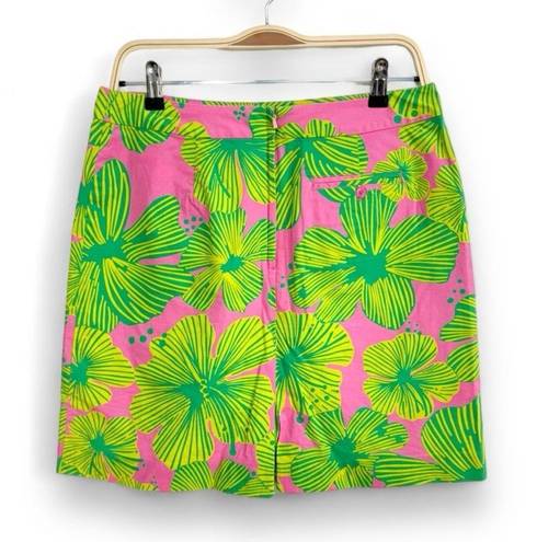 Lilly Pulitzer Lily Pulitzer Floral Pink And Green Tropical Skirt Size 6 Back Zip Front Pockets