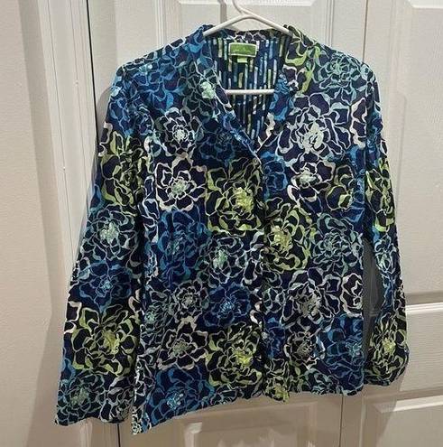 Vera Bradley  blue and green floral long sleeve button down shirt