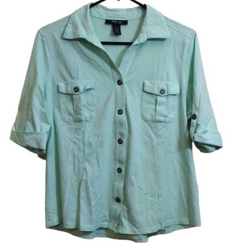 Style & Co #1992 - Seafoam  Button Up Blouse Size PL GUC