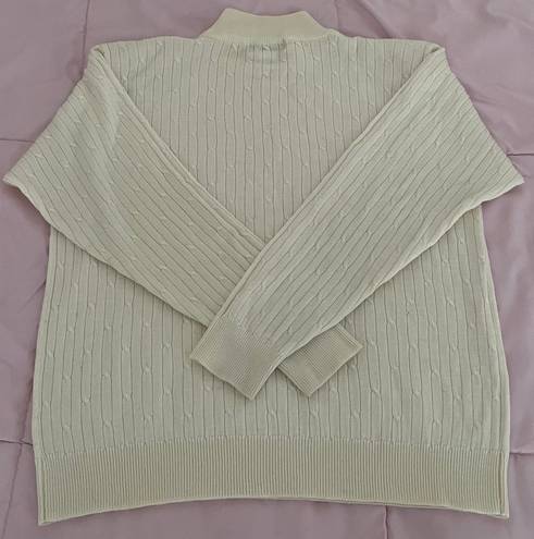 Alfred Dunner Petite Alfred Dunner Vintage Wool Blend Ivory Cottagecore Coastal Cable Knit Turtleneck Sweater, size L Petite 