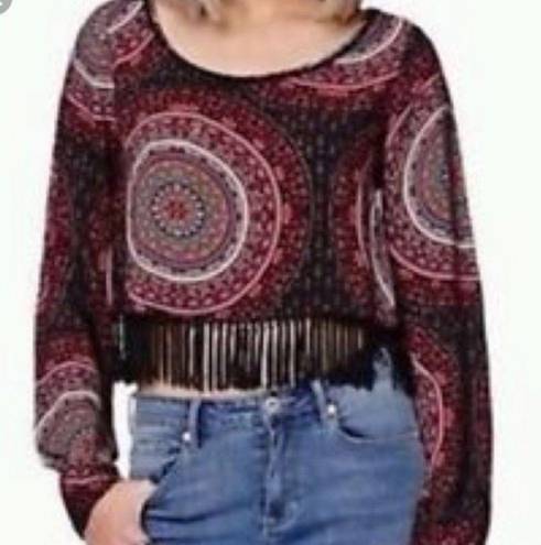 Gypsy Warrior Mob Wife  Fringe Boxy Crop Top Black Red